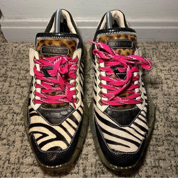 Jimmy Choo Diamond Black & White Zebra Print Lace-Up Sneakers Size 12 - Picture 4 of 12